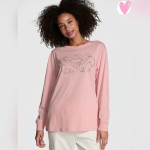 PINK VS Campus Cotton Long  Sleeve Tee. Dusty Pink Bling. Size M